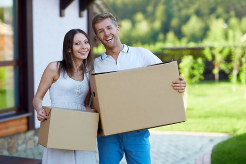 Business and office items prepared for moving van transport