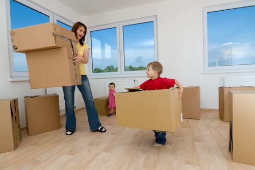 London street with moving van ready for residential transport