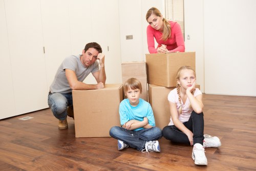 Packed business items prepared for a London commercial move